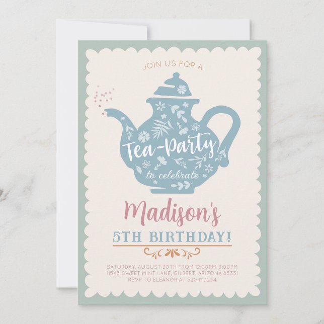 Invitation pour une fête d'anniversaire Tea Party (Devant)