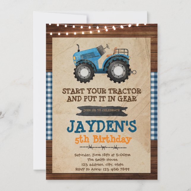 Invitation pour une fête d'anniversaire tracteur b (Devant)