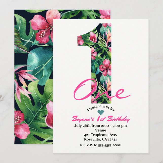 Invitation pour une fête d'anniversaire Tropical 1 (Devant / Derrière)