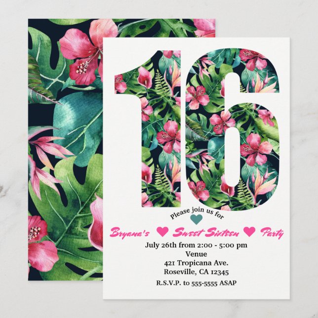 Invitation pour une fête d'anniversaire Tropical S (Devant / Derrière)