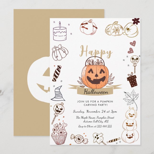 Invitation pour une fête de découpage de citrouill (Devant / Derrière)