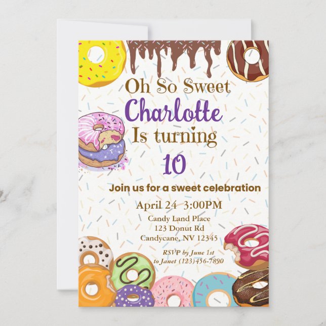 Invitation pour une fête de donut Oh So Sweet (Devant)