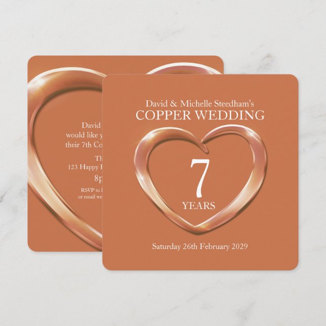 Invitation pour une fête de mariage cuivre 7 ans (Devant / Derrière)