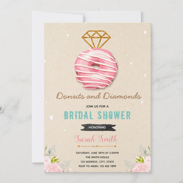 Invitation pour une fête de mariage Donuts et diam (Devant)