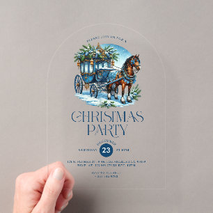 Invitation pour une fête de Noël bleue avec cheval