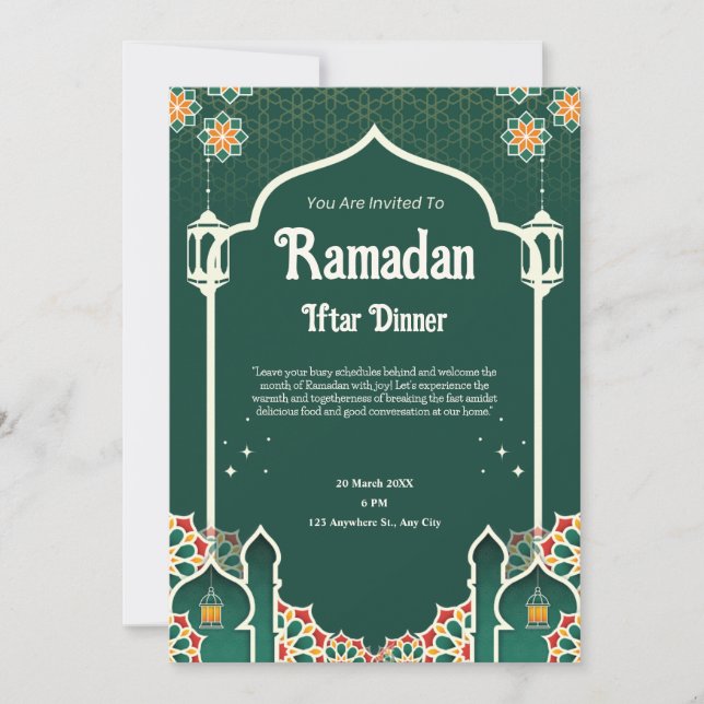 Invitation pour une fête d'Iftar moderne et verte  (Devant)