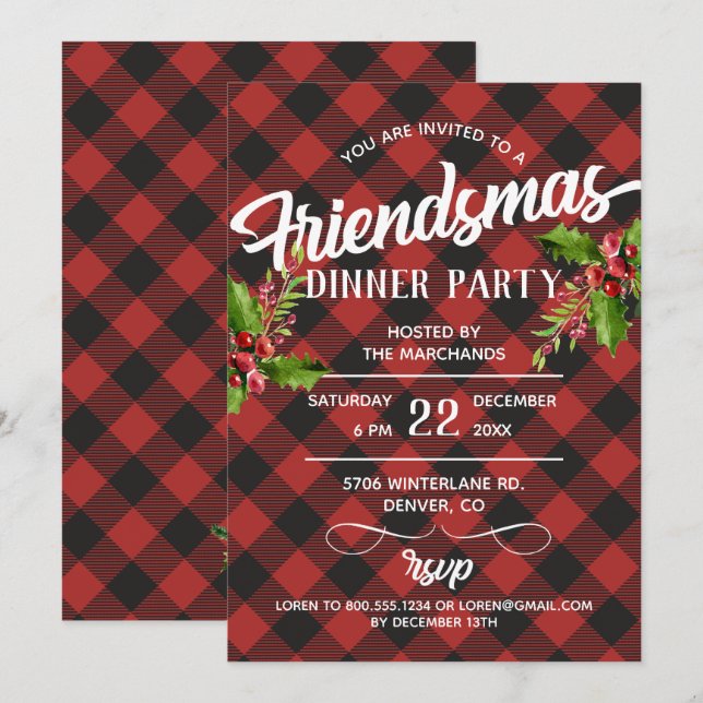 Invitation pour une fête Friendsmas à motif carrea (Devant / Derrière)