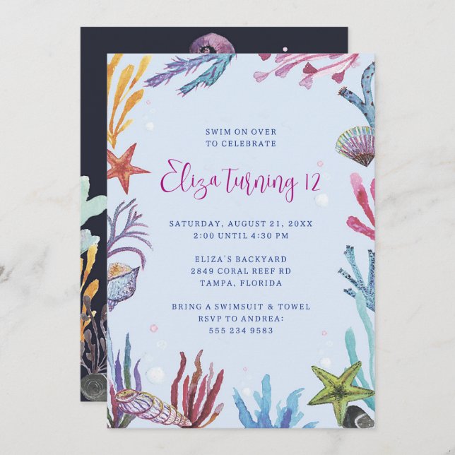 Invitation pour une fête sous la mer et récif de c (Devant / Derrière)