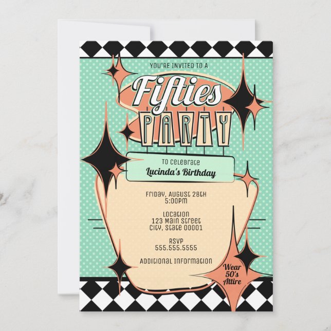 Invitation pour une fête sur le thème des années 5 (Devant)