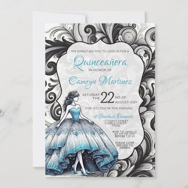 Invitation pour une jeune fille de Quinceañera sar (Devant)