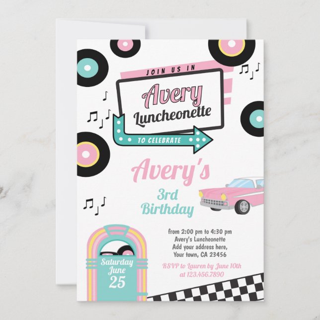 Invitation pour une soirée au diner rétro (Devant)