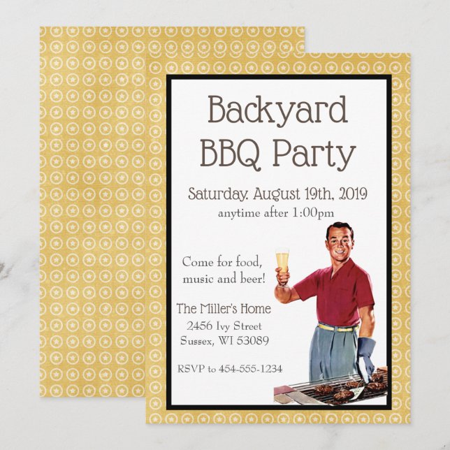 Invitation pour une soirée BBQ Rétro (Devant / Derrière)