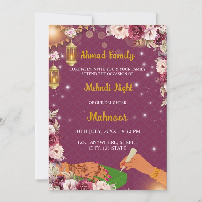Invitation pour une soirée de mehndi musulmane, In (Devant)