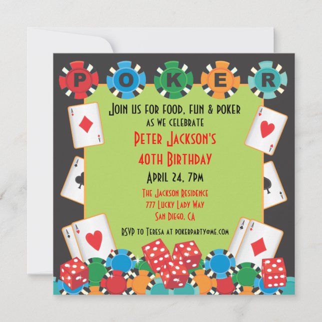 Invitation pour une soirée de poker et de jeux d'a (Devant)