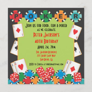 Invitation pour une soirée de poker et de jeux d'a