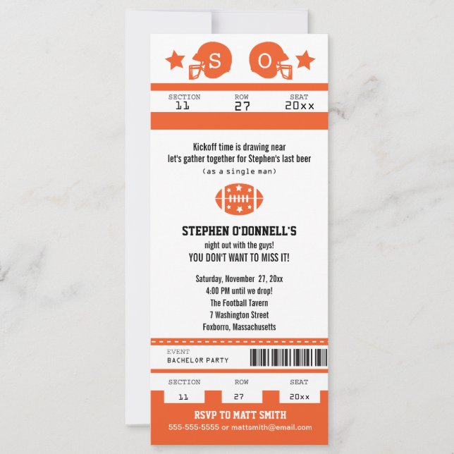 Invitation pour une soirée d'enterrement de vie de (Devant)
