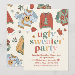 Invitation pour une soirée pull de Noël moche rétr