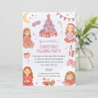 Invitation pour une soirée pyjama rose de Noël