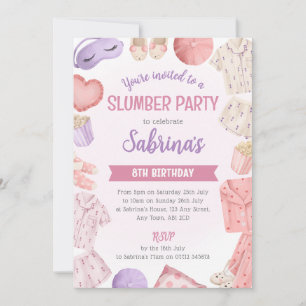 Invitation pour une soirée pyjama rose - Fête de n