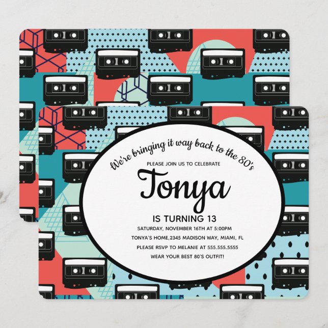 Invitation pour une soirée rétro des années 80 et  (Devant / Derrière)