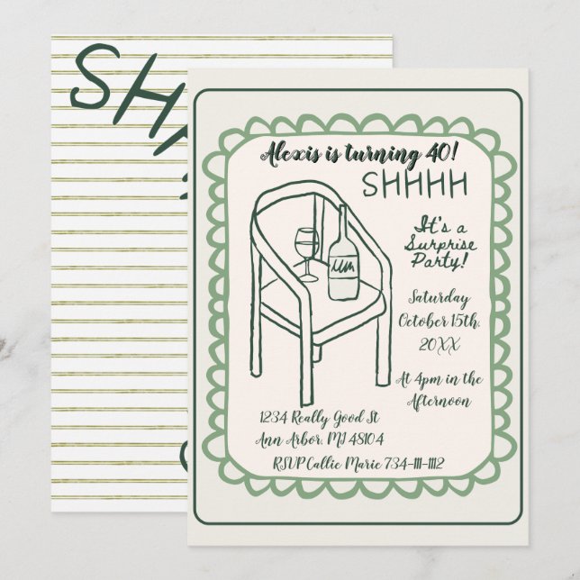 Invitation pour une soirée surprise Chut! (Devant / Derrière)