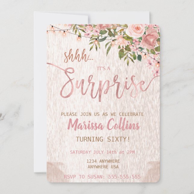 Invitation pour une soirée surprise, guirlande lum (Devant)