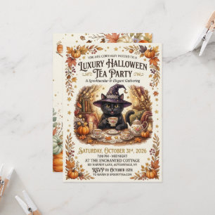 Invitation pour une soirée thé Halloween Chat Noir