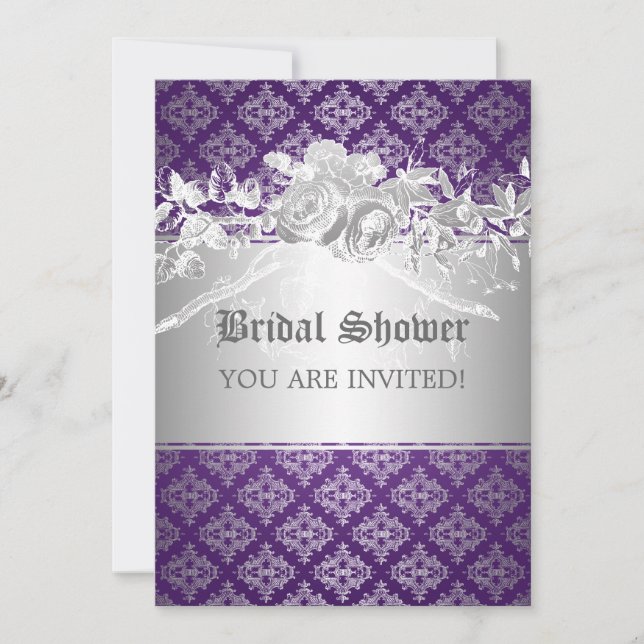 Invitation Pourpre baroque de Flourish de Fête de la mariée (Devant)