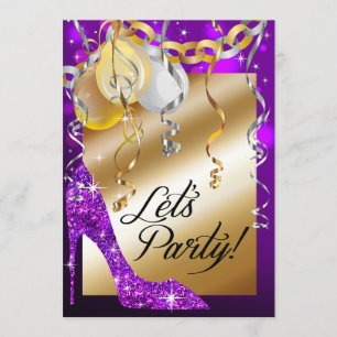 Invitation Pourpre d'anniversaire de ballons de stylet de