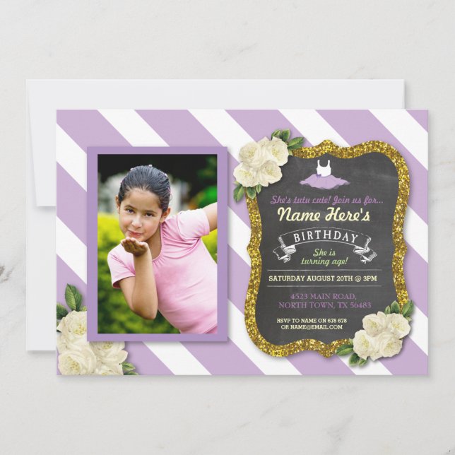 Invitation pourpre d'anniversaire de parties (Devant)