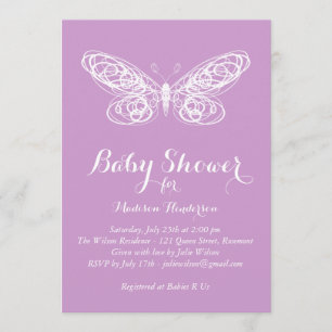 Invitation pourpre de baby shower de papillon