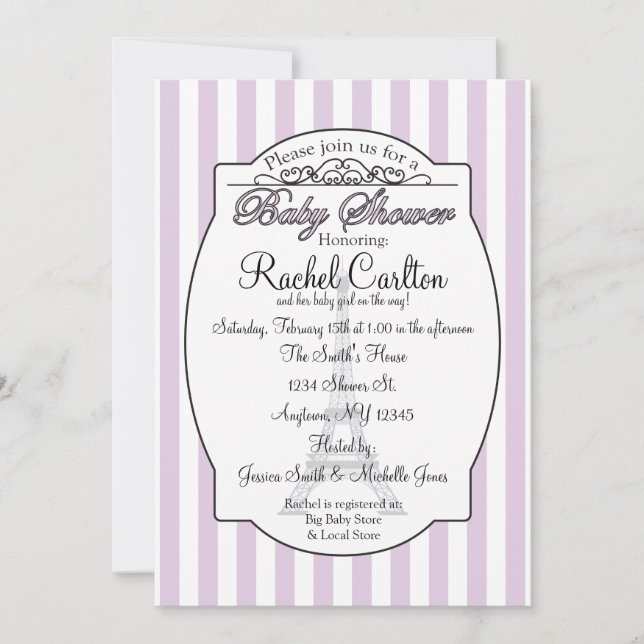 Invitation pourpre de baby shower de thème de (Devant)
