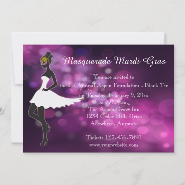 Invitation pourpre de boule de mardi gras de (Devant)