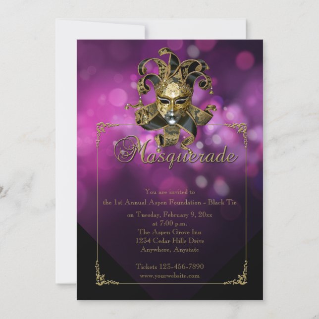 Invitation pourpre de boule de mardi gras de (Devant)
