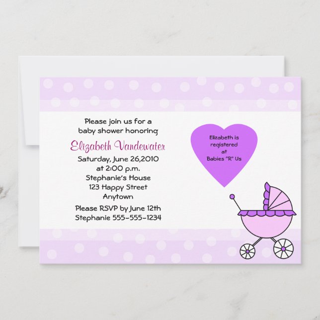 Invitation pourpre de chariot d'invitation de baby (Devant)