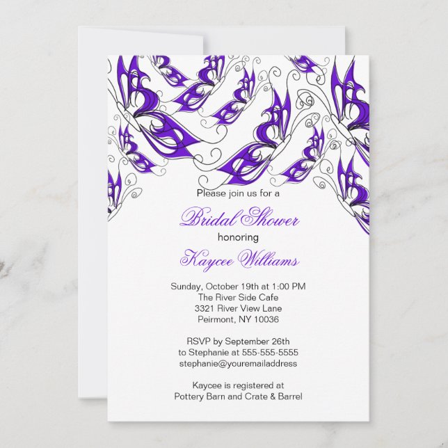Invitation pourpre de Fête de la mariée de (Devant)