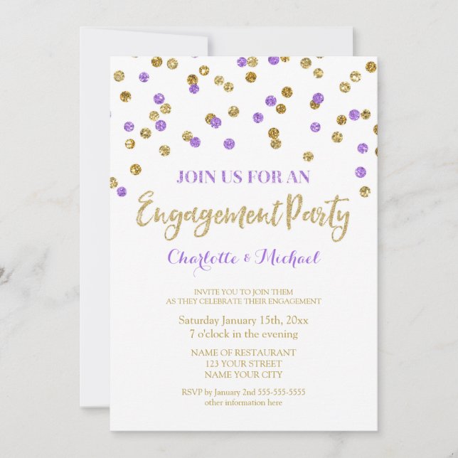 Invitation pourpre de partie de fiançailles de (Devant)