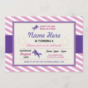 Invitation pourpre de poney de rayure de rose