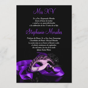 Invitation pourpre de Quinceanera de mascarade