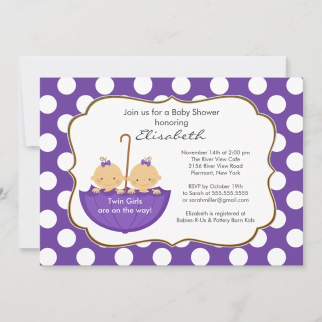 Invitation Pourpre d'invitation de baby shower de parapluie (Devant)