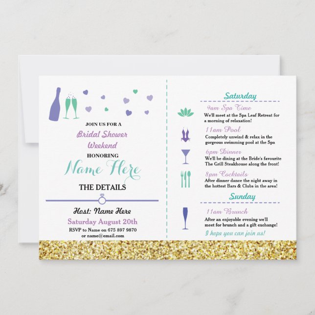 Invitation pourpre d'or de coeur itinéraire de (Devant)