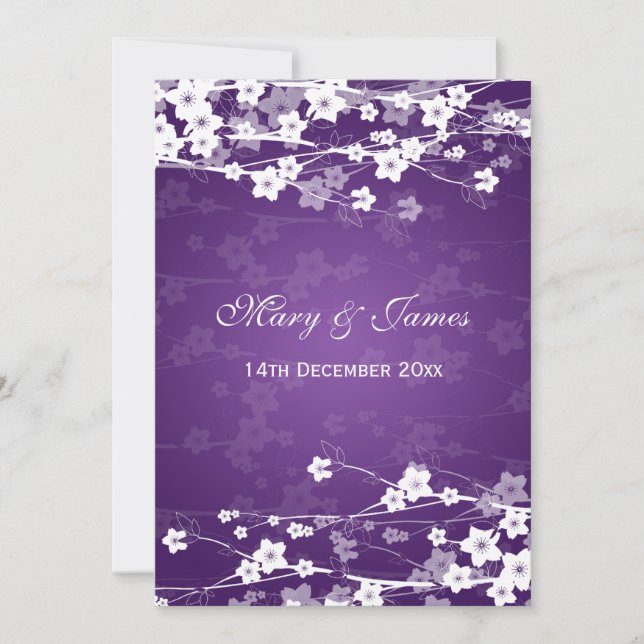 Invitation Pourpre élégant de fleurs de cerisier de mariage (Devant)