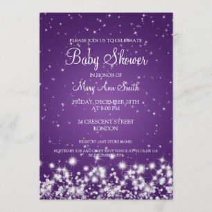 Invitation Pourpre élégant d'étincelle d'hiver de baby shower