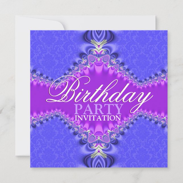 Invitation pourpre et bleue de fête d'anniversaire (Devant)