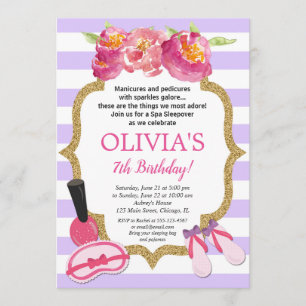 Invitation Pourpre et fête d'anniversaire de Sleepover de spa