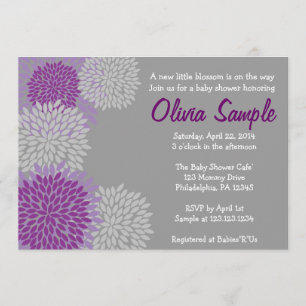 Invitation pourpre et grise de baby shower de