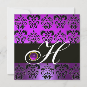 INVITATION POURPRE NOIR DAMAS MONOGRAMME AMÉTHYSTE