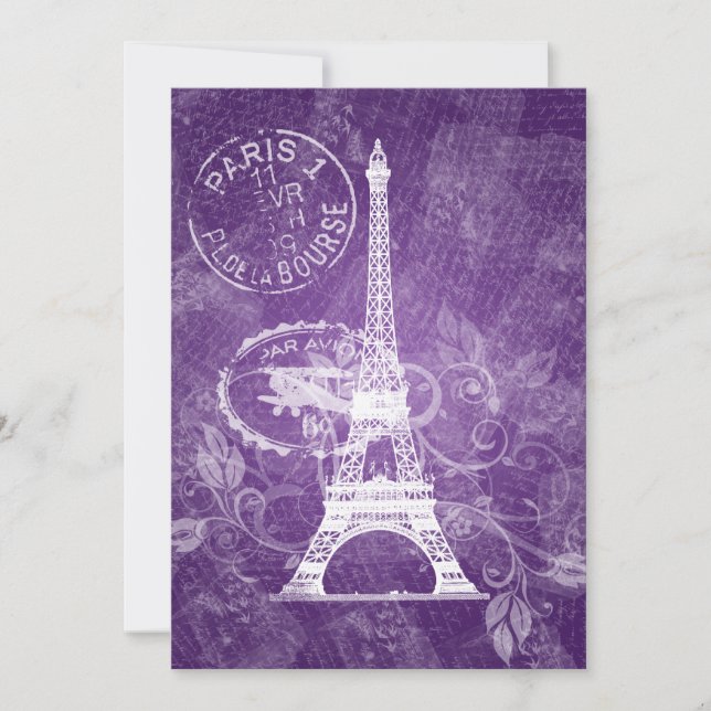 Invitation Pourpre romantique de Paris de Fête de la mariée (Devant)