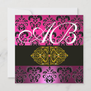 Invitation POURPRE ROSE NOIR  DAMAS MONOGRAMME, blanc