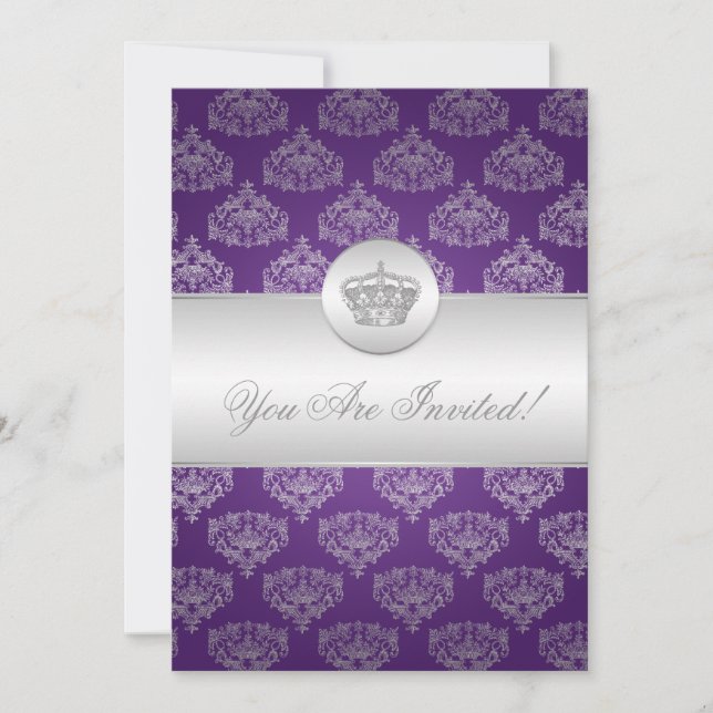 Invitation Pourpre royal de couronne de Fête de la mariée (Devant)